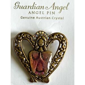 Guardian Angel Brooch Pin Genuine White and Pink Austrian Crystals